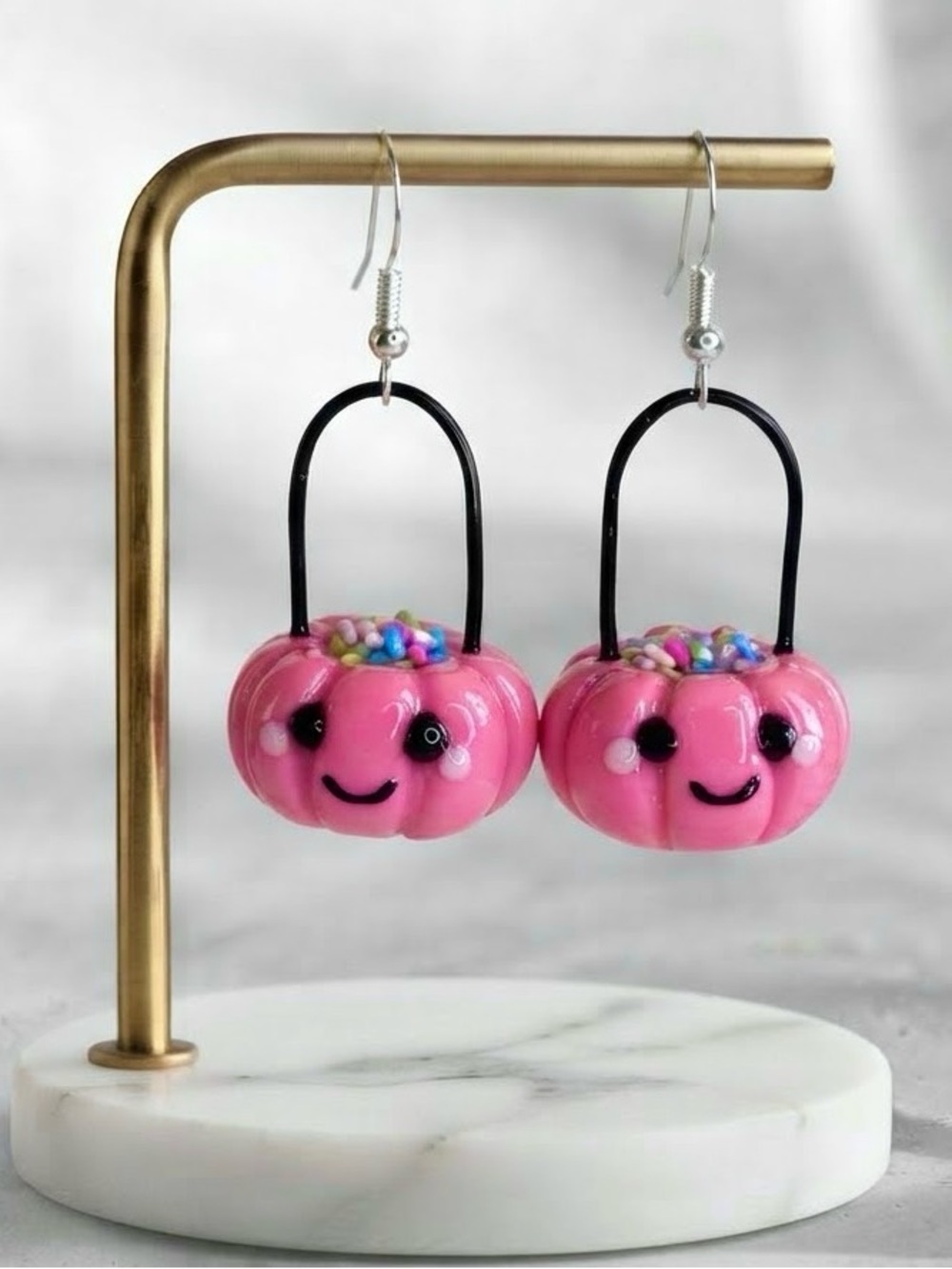 Pink Halloween Pumpkin Trick-or-Treat Basket - Handmade Earrings